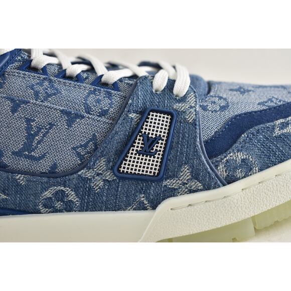 Louis Vuitton Blue Denim Monogram LV Logo Low Top Trainer Sneaker UK 9 US 10 11 - Picture 5 of 13
